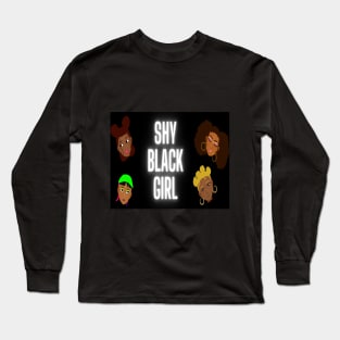 Shy Black Girl Vector Faces and Cartoon Girls with Bantu Knots Space Bun Beanie Hat Curls Long Sleeve T-Shirt